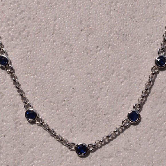 Sapphire Station Necklace in White Gold - Picture 1 of 4